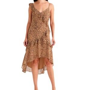 Charles Henry Tiered Ruffle Dress in Leopard Size Large Coquette Sexy Wild